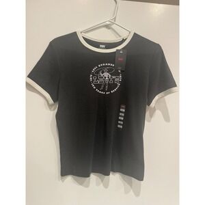 Levi Strauss Ringer T Shirt Black White Women's L 150 Years Cowboy Graphic